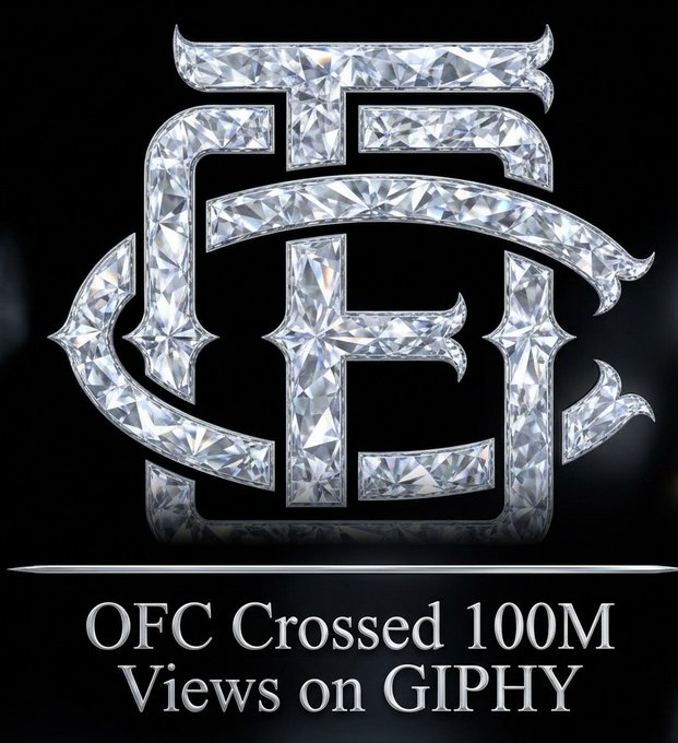 The image features a logo for an organization called OFCC, which stands for "Official Football Club of Canada." The logo consists of two letters, one diamond-studded and one plain, with the word "OFCC" written below them. The text in the image reads "A community driven project reaching 100M views on Giphy". This suggests that the organization is promoting their content across various social media platforms to reach a larger audience.