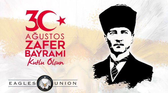 **Caption:** Stylized silhouette portrait of Mustafa Kemal Atatürk featured alongside the "30 Ağustos Zafer Bayramı Kutlu Olsun" ("Happy August 30 Victory Day") graphic commemorating Turkey's Victory Day, posted by Eagles Union.

**Connection to the post:** The image's Turkish national holiday theme contrasts with the post's content about upcoming fintech and crypto developments (Revolut delisting USDT, NFTfi shutdown, Cardano governance updates), suggesting the account is a Turkish-based entity observing the holiday while sharing crypto market news.