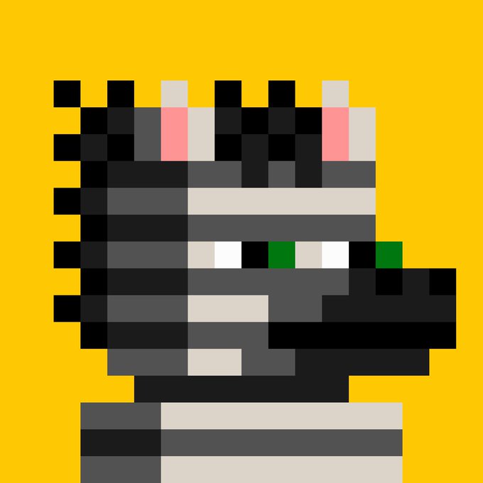 A retro pixel art-style image featuring a gray and white creature with pink ears and green eyes against a bright yellow background, which appears to be promotional artwork for the ZEC NFT collection launch.
