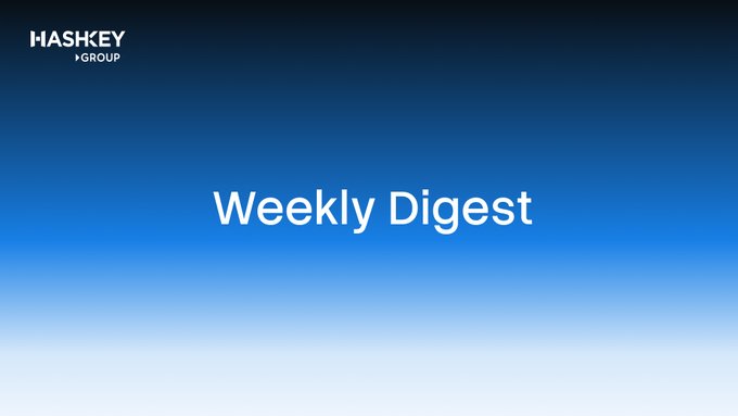 A blue gradient title card with the HashKey Group logo in the top left and 'Weekly Digest' text centered on the screen.