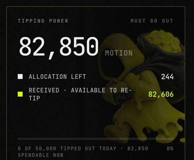 A dark interface displaying 'TIPPING POWER 82,850' and 'ALLOCATION LEFT' with a pot of gold coins in the background.