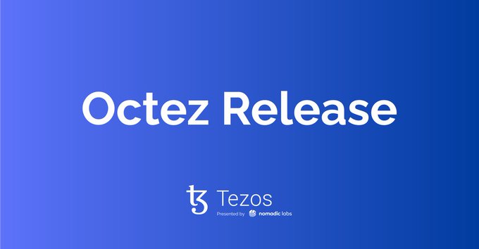 Blue-to-purple gradient title card reading “Octez Release,” with the Tezos logo and “Presented by nomadic labs.”