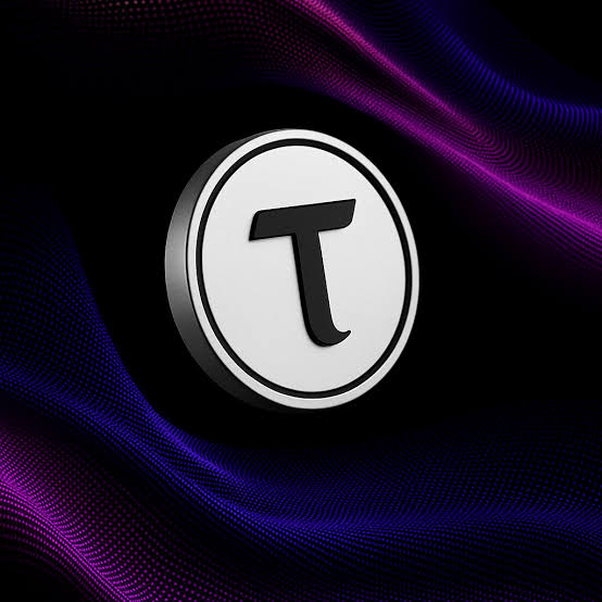 A 3D metallic circular icon displaying the letter 'T' against a dark background with purple and blue wavy light streaks.