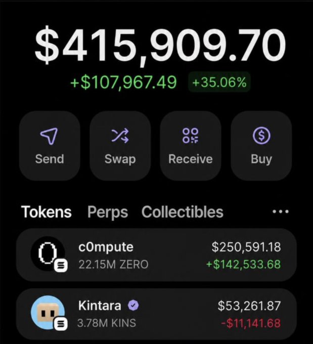 A screenshot of a cell phone screen with a black background displaying an image of a white $45 note above the text that reads $45,097.70. The cell phone shows multiple apps open, including one labeled "coins" which appears to be a cryptocurrency trading app named "Ocmpute". Another app is labeled 'tokens' and another called 'perps'. In addition, there are several other notifications on the screen. The text on the screen provides information about the transaction involving coins, with prices being $15,097.70 for one coin, $25,977.81 for another, and $53,876.83 for a third coin. The posts also contain mentions of 'Ocmpute' and 'tokens', indicating that the image is related to digital currency trading or token exchanges.