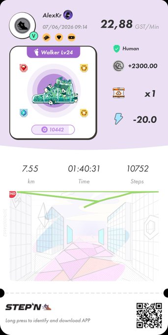 The image shows a screenshot of a phone or tablet displaying information about an exercise program called 'StepN'. There are text and graphics related to the daily run, step count tracking progress, and other exercise-related details. A list can also be seen showing different options for starting or ending the program and a way to get started with StepN. The post encourages users to take up running and use the app as it helps them meet their daily steps goal.
