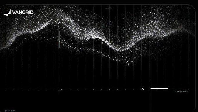 A dark data visualization from VANGRID showing an undulating waveform made of scattered white dots over a black background.