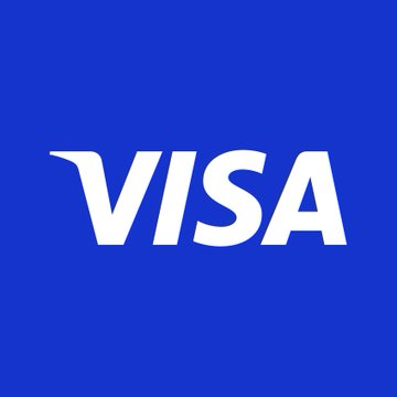 The image shows Visa’s white logo and name on a blue background. It relates to the announcement that Visa has launched global $USDC stablecoin payments.