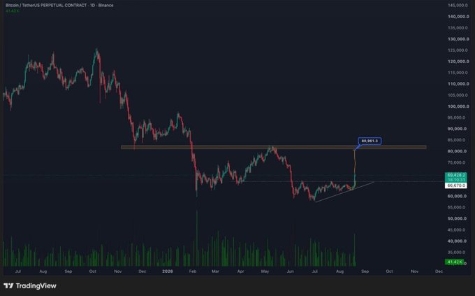 A TradingView chart of Bitcoin/TetherUS PERPETUAL CONTRACT on Binance, showing a downtrend with a highlighted price level around 80,981.3 in late 2022.