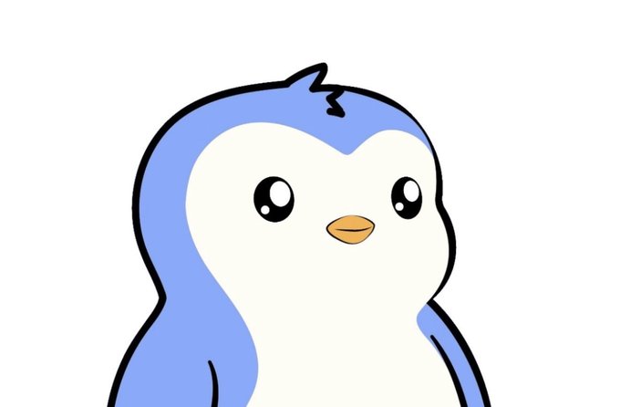 The image features a cartoon penguin with blue and white coloring, standing against a white background. The penguin has a big smile on its face, giving off a friendly vibe. The caption below the image reads "Pudgy Penguins is where community, culture, and IP collide". This phrase suggests that the image might be related to a humorous or lighthearted situation involving the penguin and the internet.