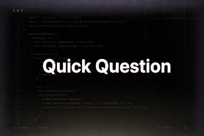 The image shows a computer screen with a black background, displaying a code or programming language. The text "Quick Question" is written above the code, indicating that there might be an interactive element related to the code displayed.