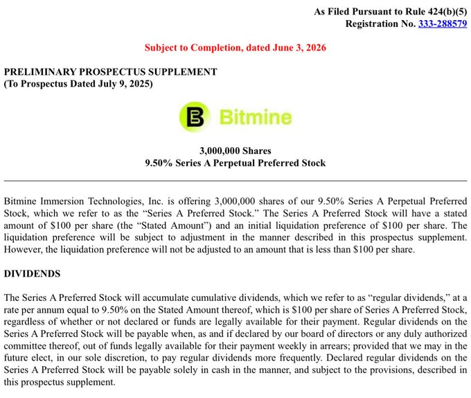 The main focus of the image is an advertisement for Bitmined Immersion Techs Inc., which offers 3,000,000 shares of its preferred stock through their Series A Perpetual Preferred Stock. The advertisement seems to be related to a new report about cryptocurrency being published by Bitmined Immersion on July 5, 2016. The post is titled "As Filed Pursuit To Completion, dates May 29, 2016".
