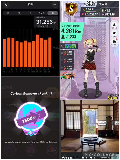 The image is a collage of several elements, including a cartoon girl, an infographic showcasing the energy bar, and a game score card indicating carbon removal achievements. The top part displays a graph with various points representing different stages or ranks, while a small image of the cartoon girl stands as a symbol in one corner. Another image featuring the girl can be seen alongside the infographic. A third element is the game score card that demonstrates the player's progress through the game. The bottom portion features a post about carbon removal achievements, providing additional information related to the game and its content.