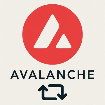 The Avalanche (AVAX) cryptocurrency logo, featuring a red circular emblem with a white mountain peak design and the word 'AVALANCHE' below with a swap/exchange icon.