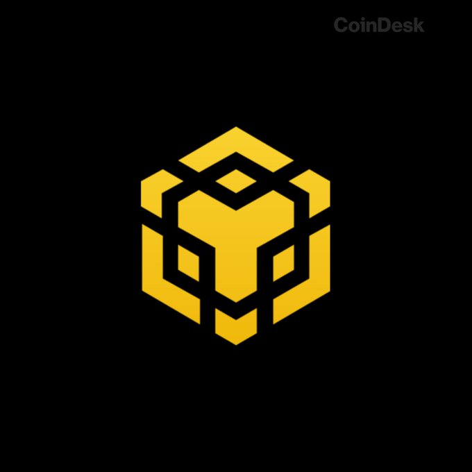 The image shows the yellow BNB Chain cube logo on a black background with "CoinDesk" watermarked in the top right corner, representing the announcement of BNB Chain's new Layer 1 blockchain for agentic trading.