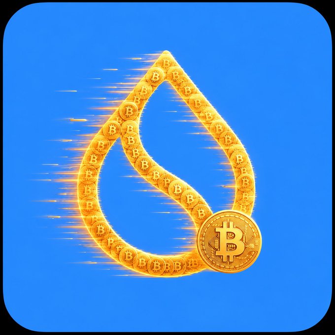 Stylized Sui (SUI) cryptocurrency logo formed from golden Bitcoin coins against a blue background.