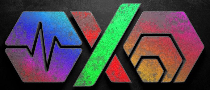 A colorful graphic logo featuring geometric shapes including a heartbeat line, an X, and a hexagonal design in vibrant red, green, blue, and purple tones.
