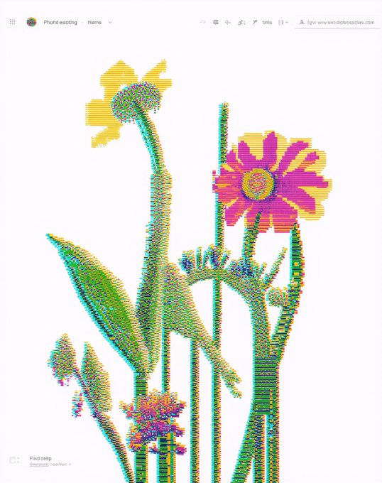 Digital illustration of stylized flowers created with colorful, pixelated typography arranged on a white background. The top toolbar indicates it is a Google Drawing titled 'Phunky eacting.'