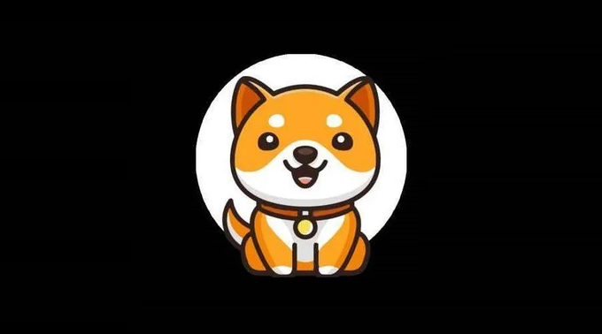 A cartoon Shiba Inu dog, the mascot of Baby Doge Coin, sits smiling against a black background with a white circular backdrop, wearing a collar with a tag. The image visually represents the Baby Doge memecoin brand mentioned in the post, which highlights the project's surprising expansion into mainstream venues like fashion runways and sports stadiums.