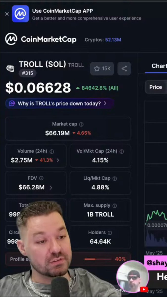 The image shows a man wearing a grey shirt, sitting down with his face in a microphone. He appears to be talking about investing or discussing cryptocurrency markets. The caption of the image reads "Focus on what is in the image and how it relates to the post". This suggests that the main focus should be on the content displayed in the image rather than the background setting where the man is sitting down.