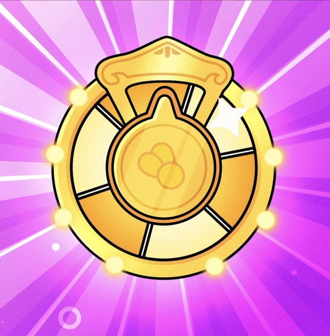 The first image shows a glowing golden lottery wheel or prize wheel with a coin design at its center, set against a vibrant pink background with radiating sunburst rays.