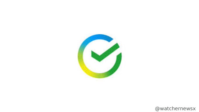 A minimalist logo featuring a checkmark inside a circle with a blue-to-green color gradient on a white background, watermarked '@watchernewsx'.