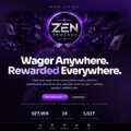 A promotional graphic for 'ZEN' with the tagline 'Wager Anywhere. Rewarded Everywhere.' displayed in a dark purple theme.