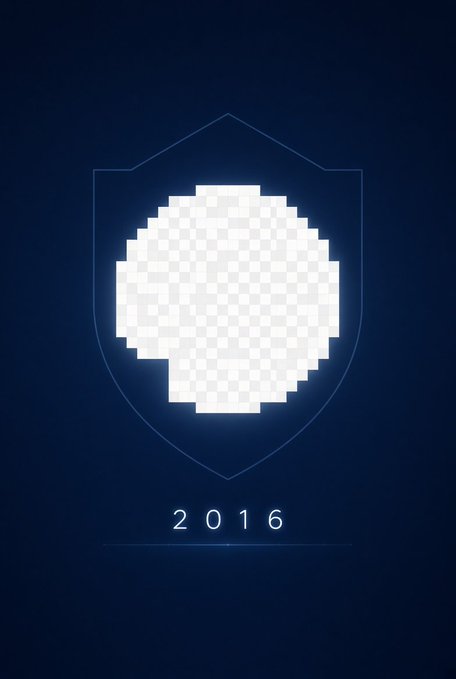 A dark blue graphic featuring a white pixelated skull inside a shield outline with the year '2016' displayed below.