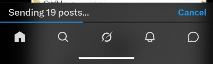 A screenshot of an Instagram interface showing 'Sending 19 posts...' with a Cancel option.