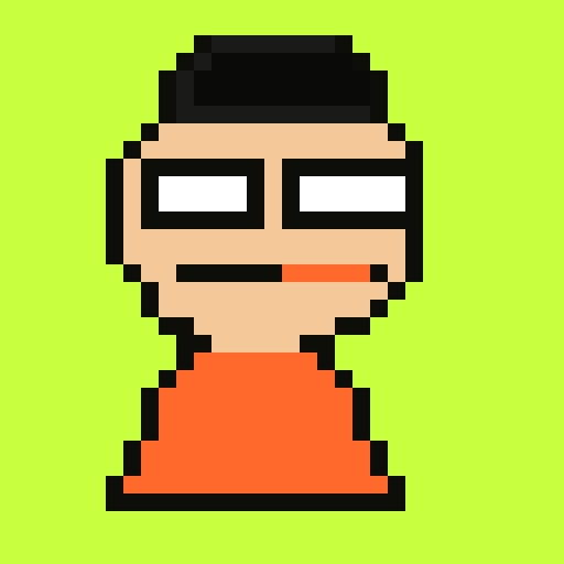 A pixel art character with black hair, white sunglasses, and an orange shirt against a green background, matching the stylized profile picture aesthetic often used in crypto/DeFi social media branding for the featured Solana-based token.