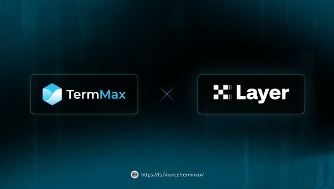 A promotional graphic showing a partnership between TermMax and Layer, with their logos on a dark teal background and the URL https://t.me/finance/termmax/ at the bottom.