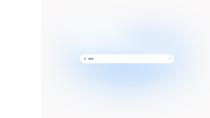 A minimalist digital interface showing a search bar with the text "What" centered on a soft blue gradient background.