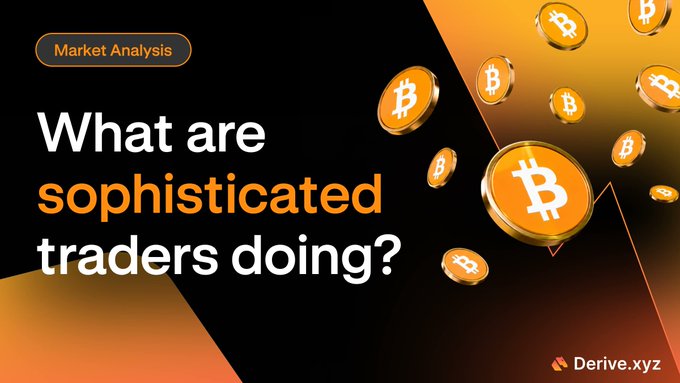 A banner-style graphic with a black and orange background, featuring Bitcoin logos and the text "Market Analysis: What are sophisticated traders doing?" alongside the Derive.xyz logo, visually framing the post's discussion of trader activity around Strategy's largest-ever BTC sale.