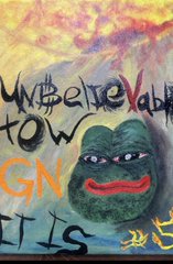 An abstract, dark artistic image featuring a cartoonish green face with a red smile, overlaid with graffiti-style text including 'WHERE', 'TOW', 'GN', 'IS', and '2007' against a yellow-orange background.