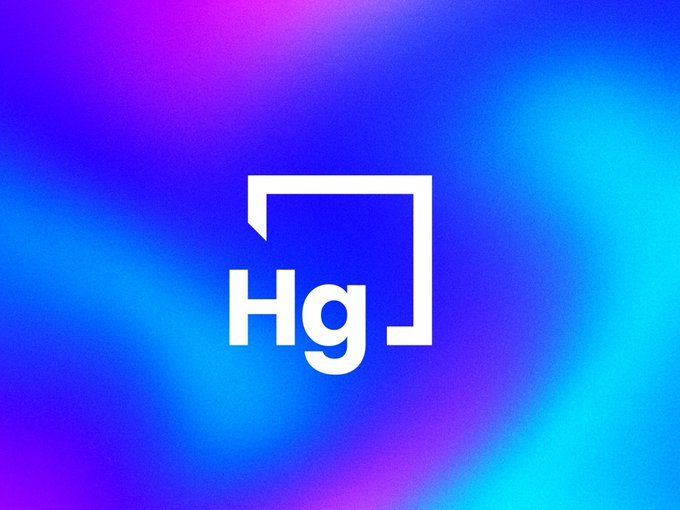 A vibrant blue and purple gradient background displaying a white logo with the letters 'Hg' inside brackets.