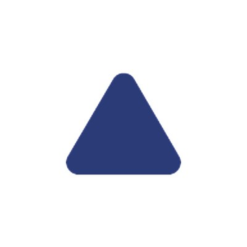 A simple, solid blue triangle with rounded corners is centered on a plain white background.