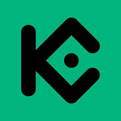 A stylized black "K" logo (the KuCoin emblem) is displayed on a green background, representing the KuCoin exchange where Robinhood chain's native ETH deposits have just gone live.