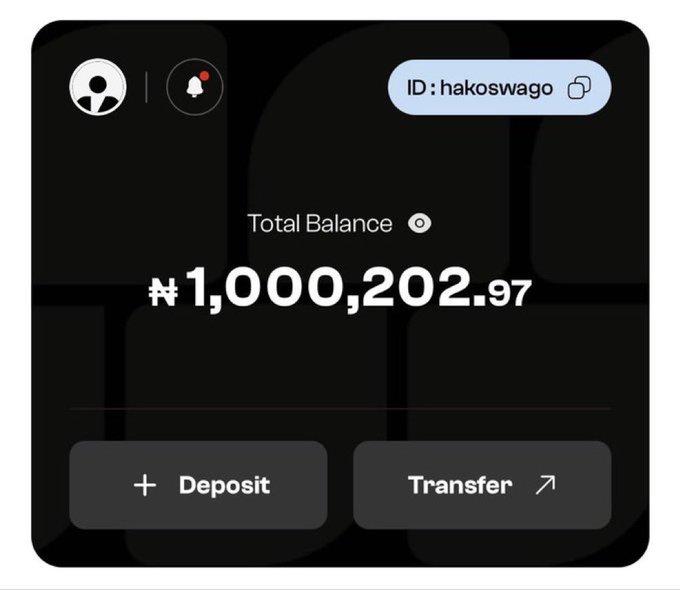 A "Spenda wallet" displays a total balance of ₦1,000,202.97 with the ID "hakoswago," directly illustrating the claim in the accompanying post.
