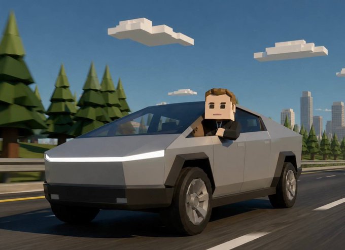 A blocky character named Mango drives a futuristic gray vehicle on an open road with trees and a city skyline in the background. The Minecraft-style scene illustrates the achievement of being the first player to drive 100km in a car.
