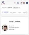 The image shows a screenshot of a Facebook page where a person's name, "Lerter Vy", is displayed along with their profile picture. The post also mentions that they are a local leader and have been featured at events. The caption reads: "Today I tried using USDT to scan a QR code for real-life payments with SuperCash, and honestly, it' s more convenient than I thought".