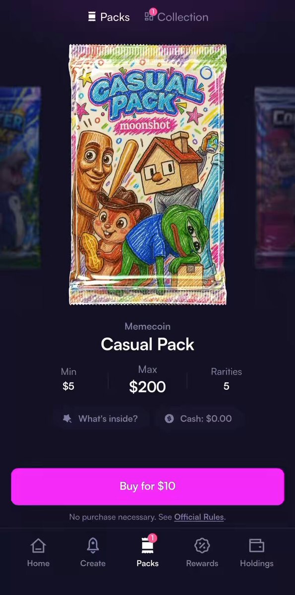 A mobile phone screen displaying a website with a product called "Casual Pack" and an image of children's characters, as well as other details like buy for $10, sell for $1, and buy for $20. The user interface has various icons such as a buy button, sell button, and a thumbs up icon.