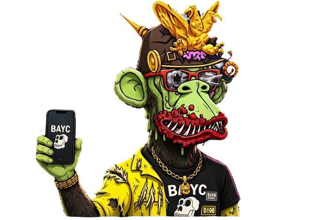 The image features a cartoon monkey wearing a yellow shirt, sunglasses, and holding a cell phone with a gold case. The monkey appears to be dressed up for an event or party, possibly as part of a costume theme. The background of the image is white, which contrasts with the colorful elements in the foreground. The post includes text that reads "中国 BAYC 社区三城活动本月举办 举办时间地点: 台湾—6月22日 — 6月24日 — 6月25日 — 6月26日 — 6月27日 — 6月28日 — 6月29日举办 上海 — 6月27日 — 6月28日 — 6月29日". The monkey's outfit and the cell phone suggest that it is a costume party or event, possibly related to BAYC.
