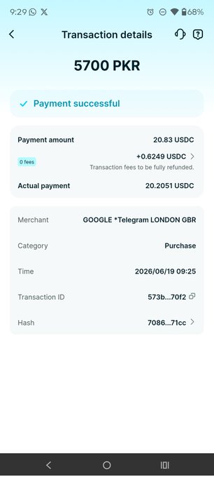 The image shows a cell phone displaying a transaction details screen of a wallet app, specifically showing a payment amount of $5700 PKR from a merchant named "Google", a transaction date of 2nd February 2019 at 8:55AM, and an explanation that it was successful. The conversation is between the merchant and the buyer and includes text such as "Payment successful" and "Transaction details".