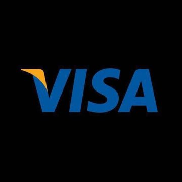 The Visa logo displayed in blue and gold colors against a black background.