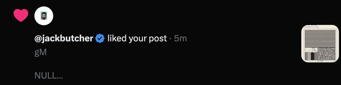 A notification screen displays '@jackbutcher ✓ liked your post · 5m' along with the text '8M' and 'NULL...' on a dark background, alongside an image of an air purifier.