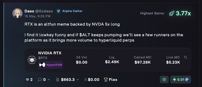 The image shows a screenshot from an online platform displaying the contents of a Twitter account that has sent a message to the person who posted it. The text is all in white, making it easy to read. The account mentions that they have found a meme about an "AT&T" meme backed by "NVDA 5LONG". They've also collected information on the highest gains for a new movie, and one of their followers is interested in knowing how much money they can make from this meme or movie. The conversation seems to be between a person who posted the message and someone else who interacted with it, as indicated by the engagement from another user.