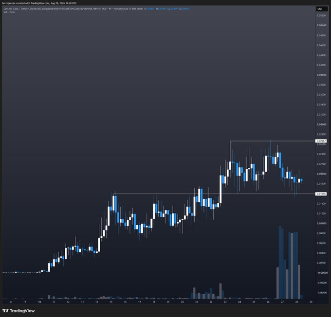 A TradingView candlestick chart for the token CETS/USDT shows a steep upward price trend from late July through late August 2024, climbing from near zero to around $0.026, with two horizontal resistance lines drawn at approximately $0.0200 and $0.0295. The chart visually supports the post's bullish pitch by depicting a recent breakout and consolidation pattern suggesting a potential "next leg up," highlighting CETS as a rising BSC token worth accumulating.