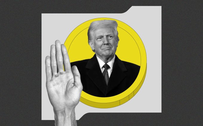 The image features a hand holding up a "stop" sign, with a picture of Donald Trump underneath it. The caption reads "#HTX has delisted the USD1 stablecoin, converting user holdings to USDT at a 1:1 ratio". This suggests that the person who posted this image is concerned about the stability and control of stablecoins in the market.