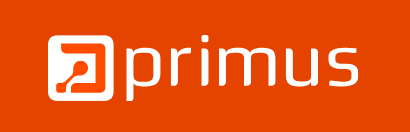 Primus logo displayed as white text and icon on an orange background.