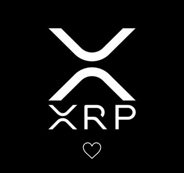 A black background displays the white XRP logo, with the "X" stylized prominently above "XRP" text, accompanied by a small heart outline at the bottom. The image visually reinforces the post's message of Ripple's resilience and commitment to the XRP cryptocurrency following its legal victory against the SEC.