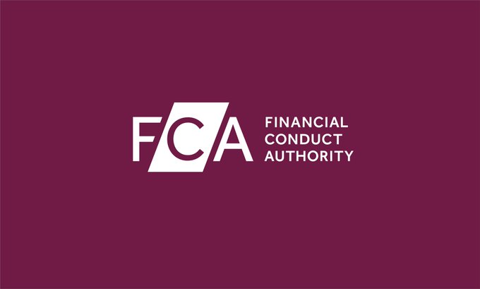 The image displays the logo and name of the **Financial Conduct Authority (FCA)**, the UK's financial regulator, set against a deep burgundy background with white lettering and a distinctive "C" monogram. It relates to the post by visually identifying the FCA as the UK body developing the regulatory framework for tokenized gold as collateral in wholesale markets.